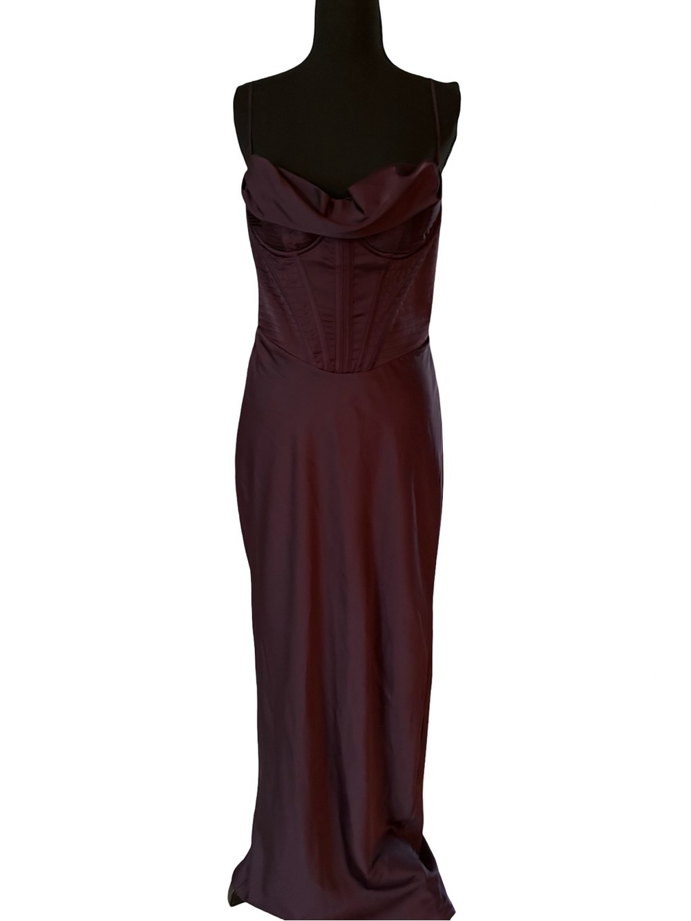House of CB Deep Wine Satin Corset Slip Gown